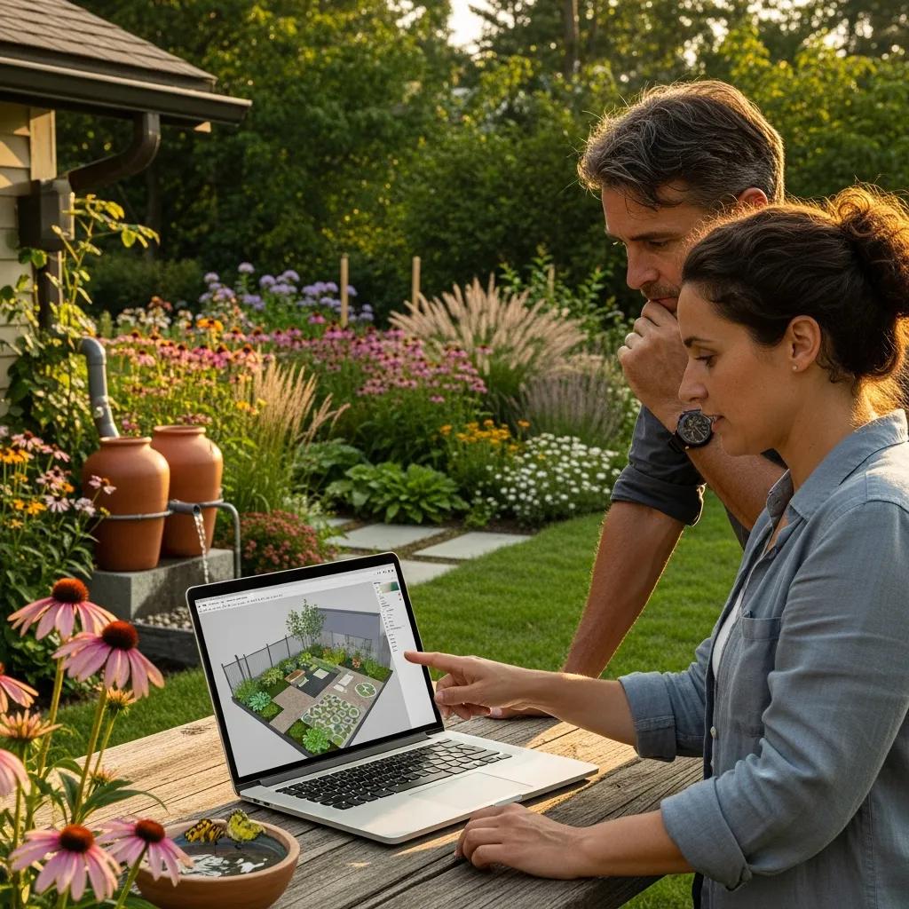 Landscape designer using 3D software for sustainable outdoor design