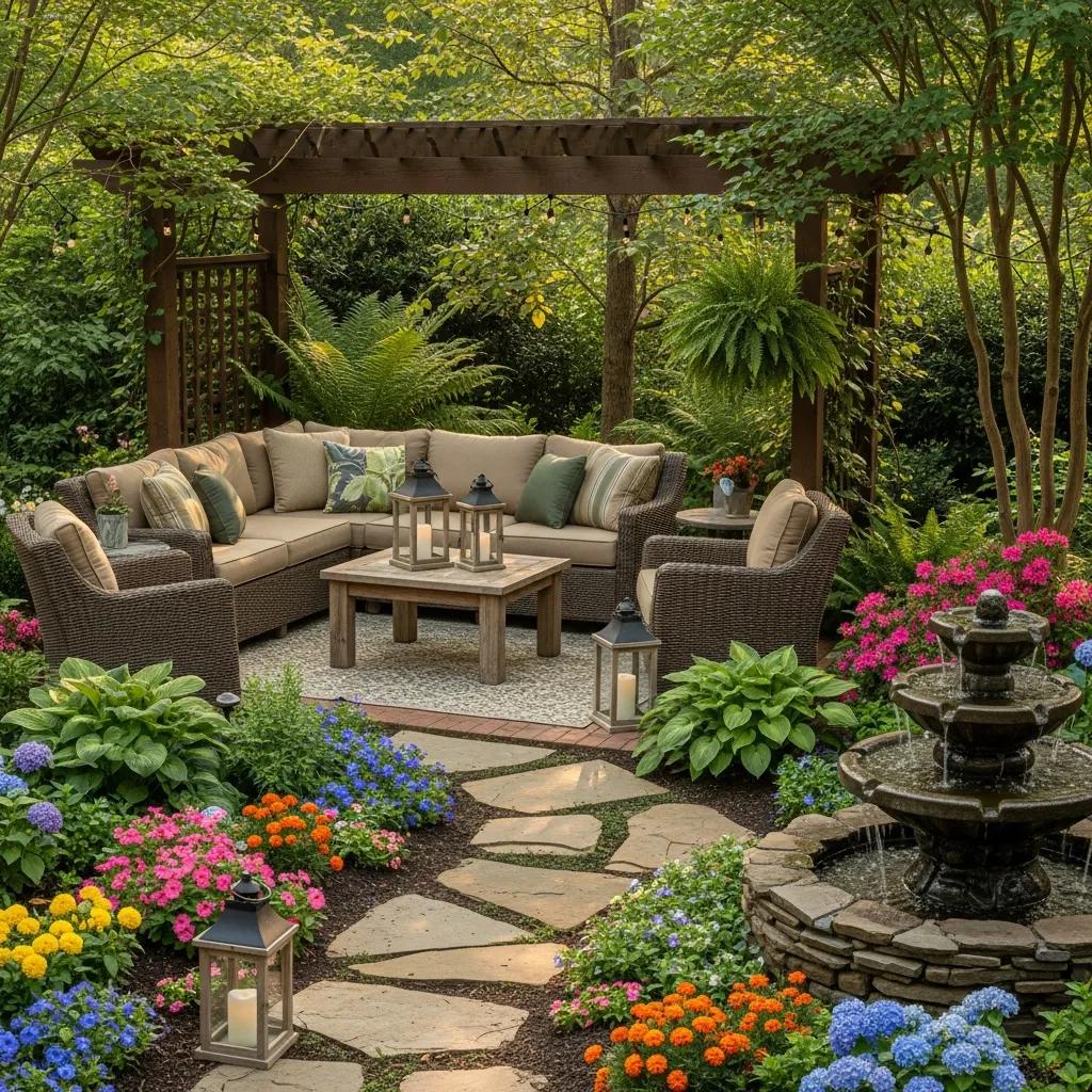 Inviting outdoor living space in Marietta with creative landscape design and lush greenery